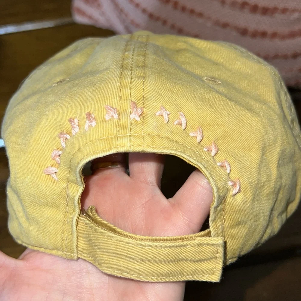 Hand Embroidered Floral Mustard Yellow‎ Ball Cap- OS